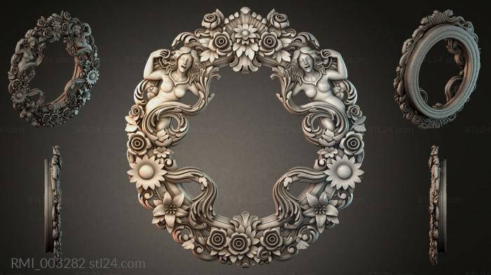 Ornamental cartouche with female busts and floral motifs 3d STL model