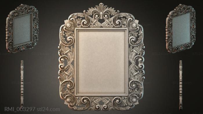 Square mirror with a curling baroque frame and a figured kokoshnik 3d STL model