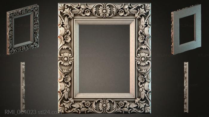 Decorative frames, framing (Rectangular frame with acanthus leaves and flower rosettes, RMI_004023) 3D models for cnc