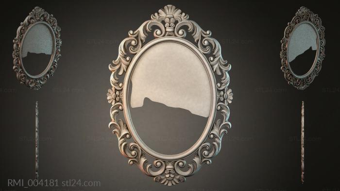 Oval mirror with twisted acanthus scrolls and floral comb 3d STL model
