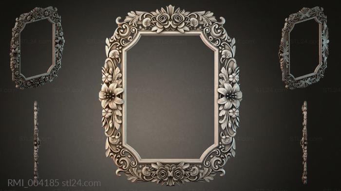 Octagonal frame with floral bas-relief and spiral corners 3d STL model