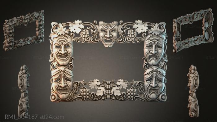 Theatrical mask frame with grapes and leaves 3d STL model