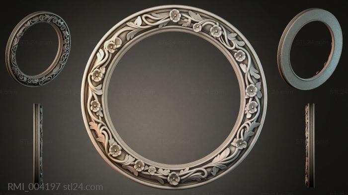 Round frame with floral ornament and curly leaves 3d STL model