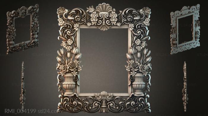 Mirror frame with flower vases and swirls 3d STL model