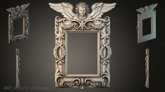 Decorative frames, framing (Mirror frame with angel and stars, RMI_004351) 3D models for cnc
