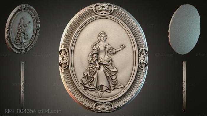 Oval medallion with a female figure in classical clothing 3d STL model