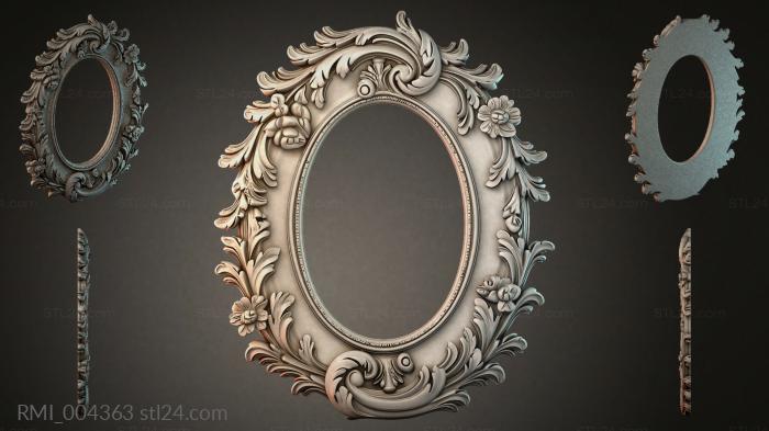 Oval mirror with leaf and flower pattern 3d STL model