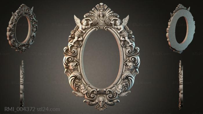 Decorative frames, framing (Oval mirror with winged putti and scrolls, RMI_004372) 3D models for cnc