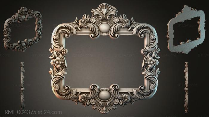 Mirror frame with swirls and floral rosettes 3d STL model