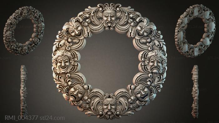 Round carved frame with mascarons and scrolls 3d STL model