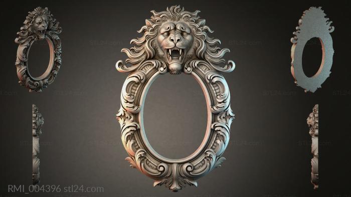 Oval mirror frame with lion head and acanthus 3d STL model
