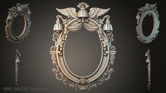 Baroque oval cartouche with wings and bells 3d STL model