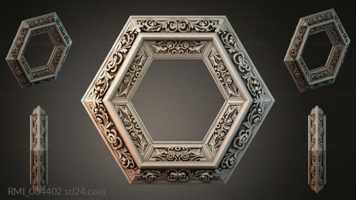 Hexagonal carved molding with acanthus ornament 3d STL model