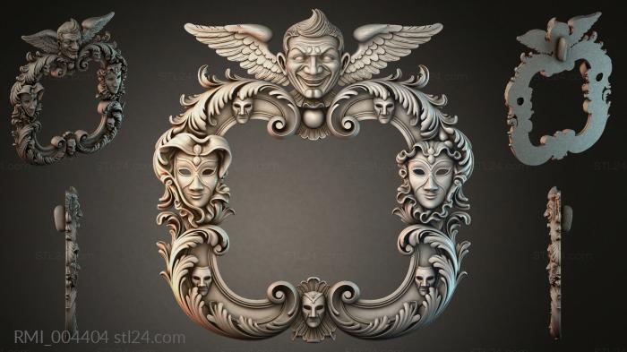 Ornamental frame with an angel and masks in the Renaissance style 3d STL model