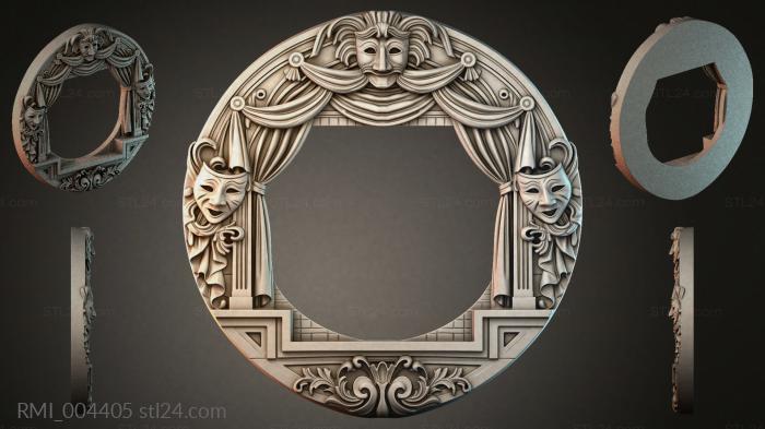 Theatrical round mask with dramatic faces and drapery 3d STL model