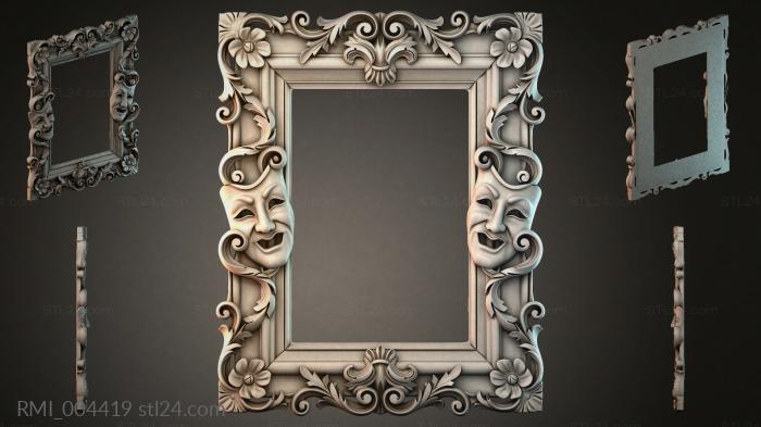 Mirror frame with theatrical masks and floral ornament 3d STL model
