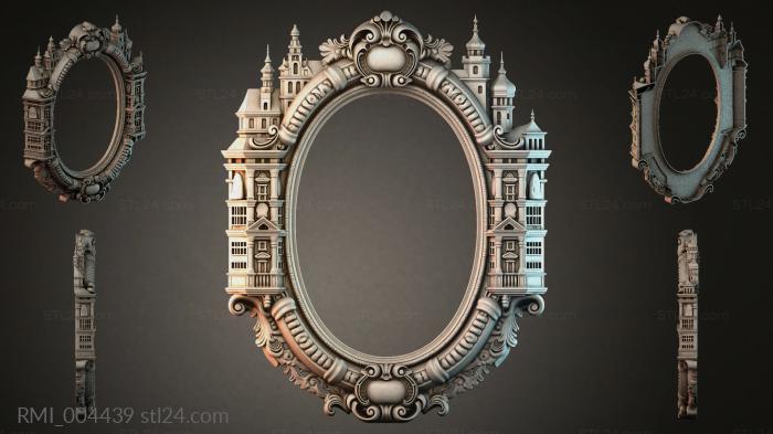 Oval frame with architectural turrets and baroque scrolls 3d STL model