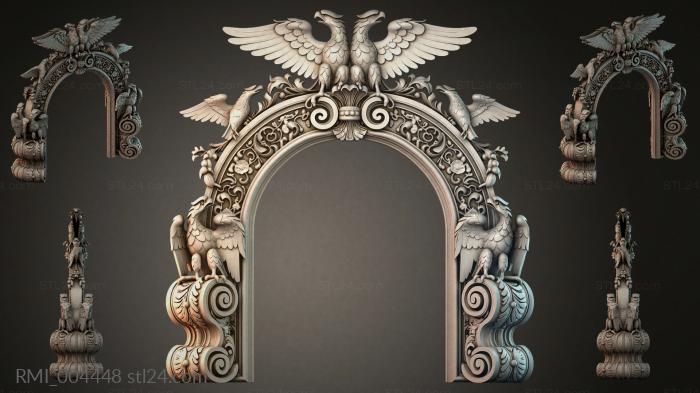 Arched portal with winged eagles and spiral volutes 3d STL model