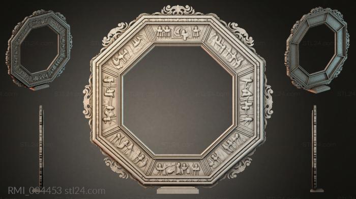 Octagonal frame with Egyptian hieroglyphs and swirling ornament 3d STL model