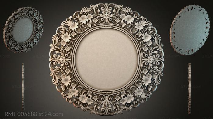 Decorative frames, framing (Round frame with floral molding and swirls for CNC, RMI_005880) 3D models for cnc