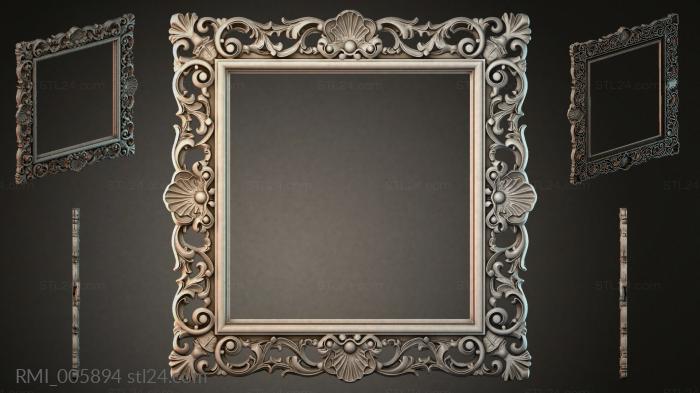 Mirror frame with swirling ornament and shells 3d STL model