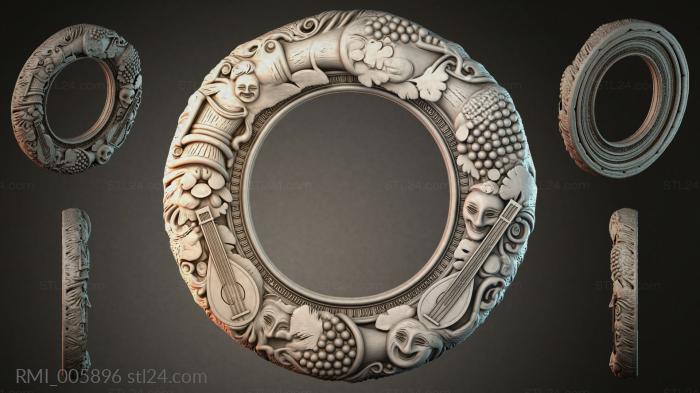 Round mirror frame with mascarons, lyre and grapes 3d STL model