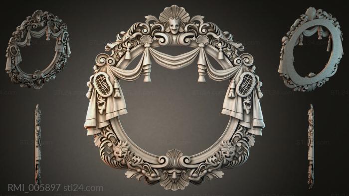 Round frame with a female mask and drapery 3d STL model