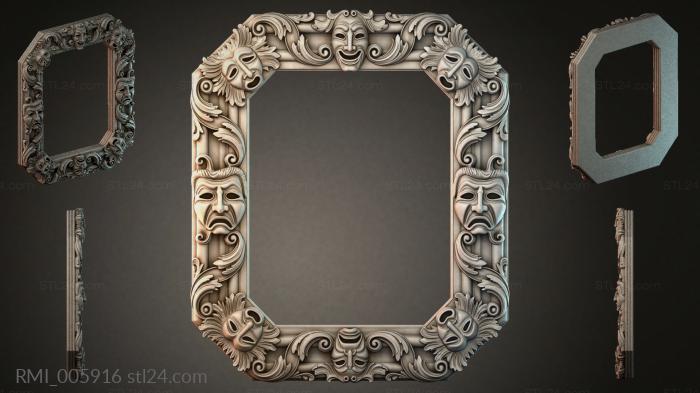 Decorative frames, framing (Theater frame with masks and scrolls, RMI_005916) 3D models for cnc