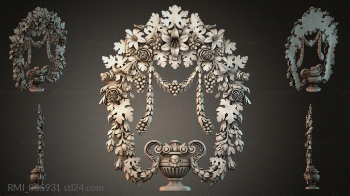 Grape garland with roses and a classic urn 3d STL model
