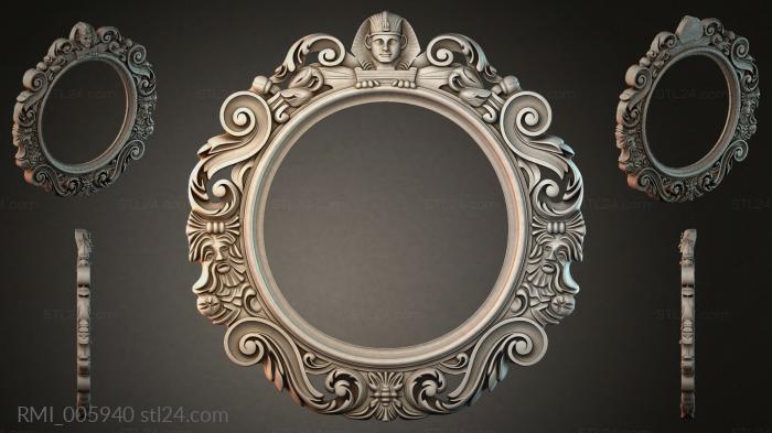Round mirror with Egyptian pharaoh and lion masks 3d STL model