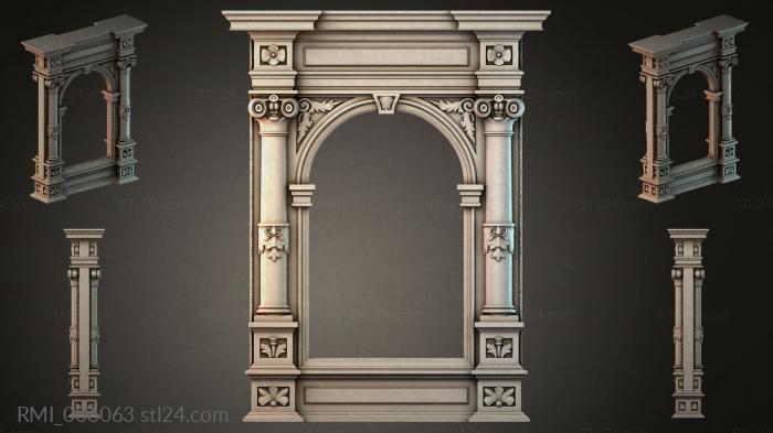 Classic fireplace mantel with columns and an arched opening 3d STL model