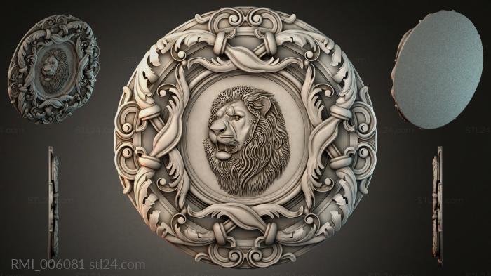 Round medallion with a lions head and curls 3d STL model