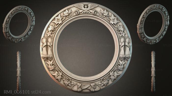 Round ornament with a winged bird and floral motifs 3d STL model