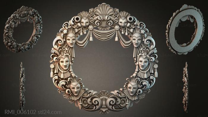 Round ornamental frame with theatrical masks and curls 3d STL model