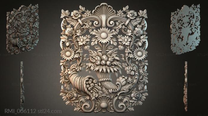 Decorative frames, framing (Panel with floral pattern and lion mask, RMI_006112) 3D models for cnc