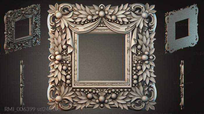 Decorative frames, framing (Mirror frame with flower garlands and berry clusters, RMI_006399) 3D models for cnc