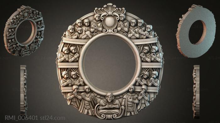 Round mirror with angels and bas-relief architectural frame 3d STL model