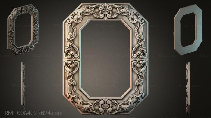 Octagonal frame with swirls and floral motifs 3d STL model
