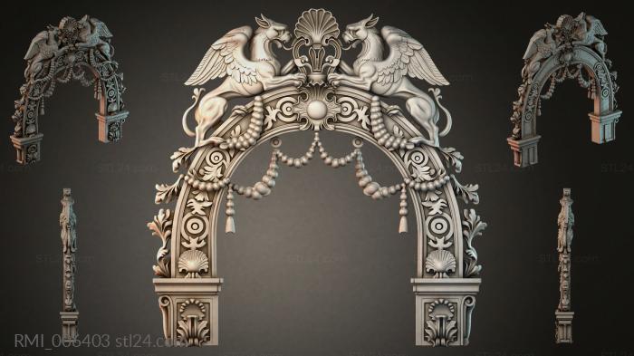 Architectural portal with winged griffins and pearl garlands 3d STL model