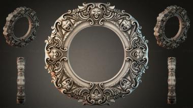 Decorative frames, framing Round frame with a theatrical mask and acanthus curls 3d model