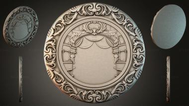 Decorative frames, framing Round architectural rosette with acanthus and drapery 3d model