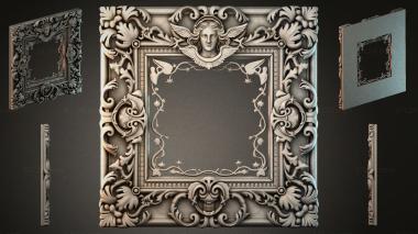 Decorative frames, framing Carved frame with an angel and floral ornament 3d model