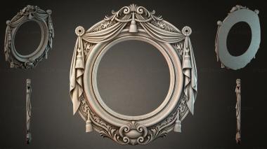 Decorative frames, framing Oval mirror with door drapes and scrollwork 3d model