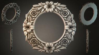 Decorative frames, framing Round frame with a floral pattern of roses and lilies 3d model