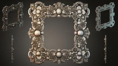 Decorative frames, framing Square frame with roses and balls in the Baroque style 3d model