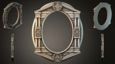 Decorative frames, framing Oval mirror with columns and baroque ornamentation 3d model