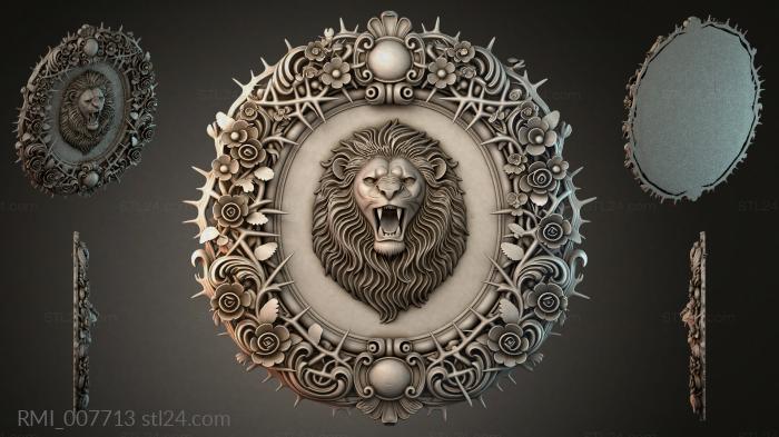 Round rosette with a roaring lion and floral ornament 3d STL model