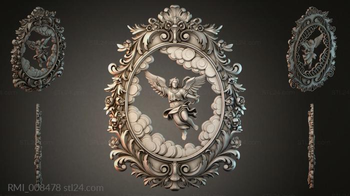 Oval decorative panel with a flying angel and clouds 3d STL model