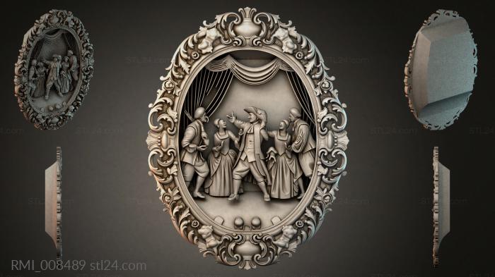 Oval bas-relief with a theatrical stage and draperies 3d STL model