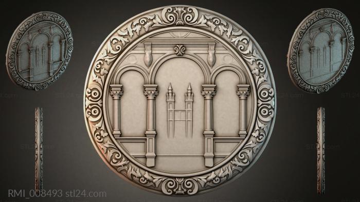 Round medallion with architectural ornament and columns 3d STL model